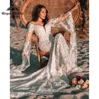 Женское свадебное платье с юбкой-годе, кружевное платье с глубоким V-образным вырезом и длинными расклешенными рукавами, модель Roycebridal в стиле бохо, 2022