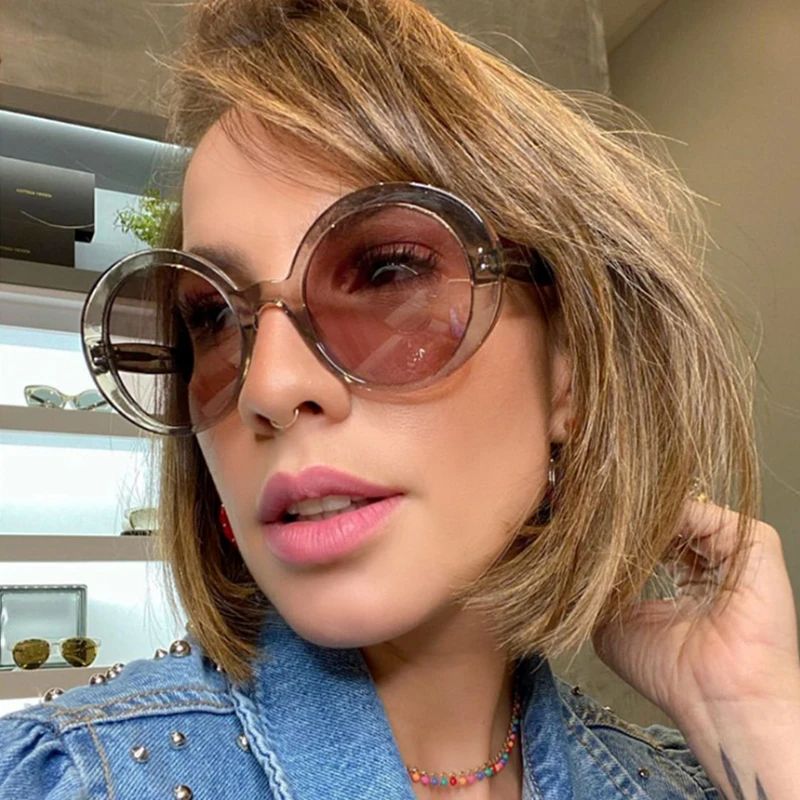 

2020 Round clear shades women sunglasses Oversized brand designer Gradient ladies glasses fashion Big frame woman sunglasses