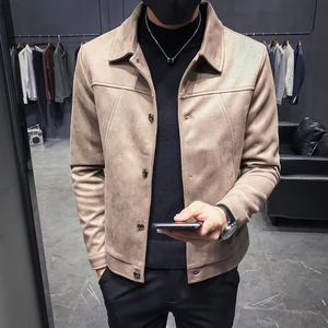 Стильные замшевые куртки мужские осенние пальто хаки винтажные мужские кожаные куртки бомбер черный корейский стиль Мужская одежда серый