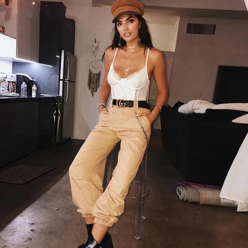 Брюки-карго с цепочкой для девочек армейские камуфляжные брюки высокой талией в