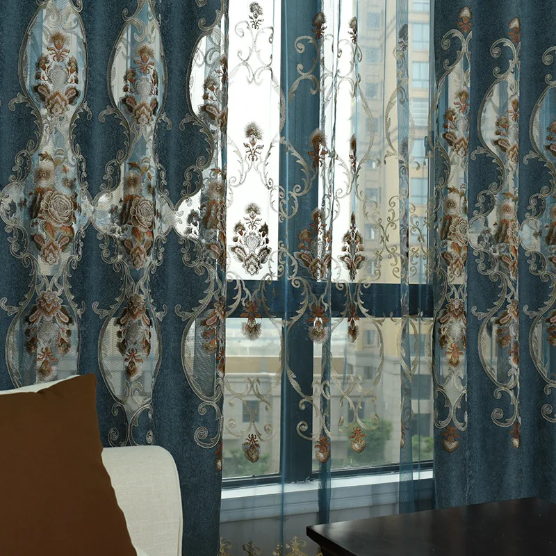 Новая европейская штора из синели для спальни стикер с вышивкой занавеска