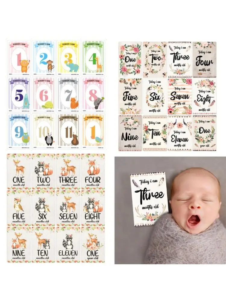 12 hojas de tarjetas de hitos mensuales para beb&eacute;, tarjetas de momento de utiler&iacute;a de fotos de nacimiento a 12 meses-1