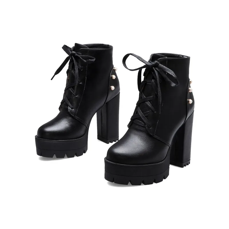 Женские ботильоны с перекрестными ремешками водонепроницаемые ботинки жемчугом