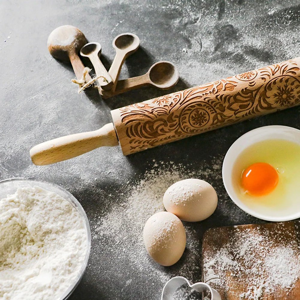 

39 Inch Embossing Rolling Pin Baking Cookies Noodle Biscuit Fondant Cake Dough Engraved Roller Snowflake Christmas Kitchen Tools