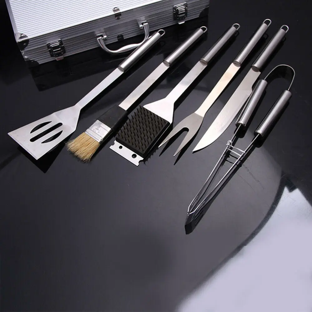 

6 PCS/ set barbecue brush portable folding reusable stainless steel tube aluminum box barbecue accessories