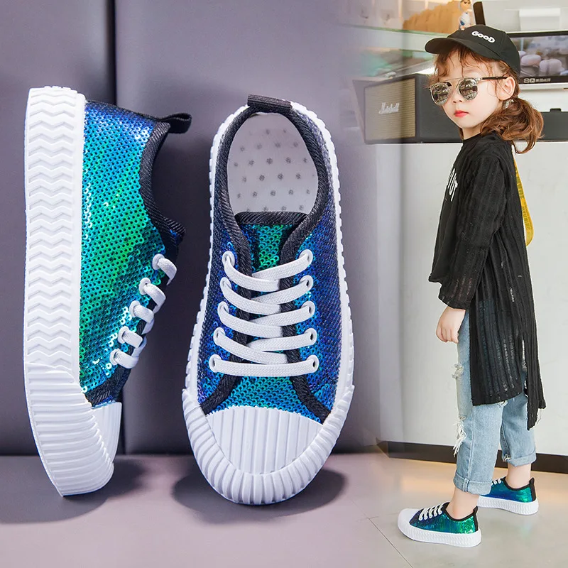Glitter Children Sequins Canvas Shoes Casual Girls Sneakers Breathable Fashion Kids Cookie Boys 2020 spring summer | Детская одежда и