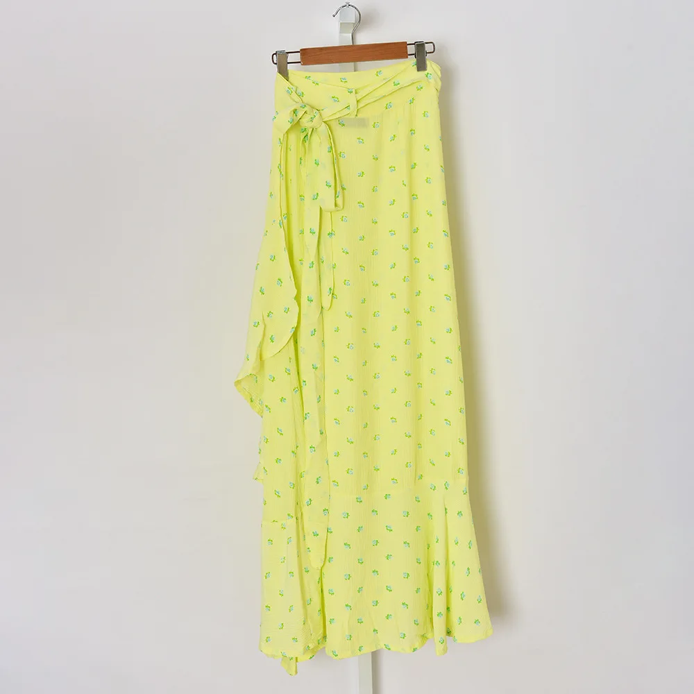 

2020 Autumn and Winter New French Pastoral Lace-up Slim Slimming Irregular Mid-length Skirt
