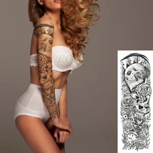 Waterproof Temporary Tattoo Sticker Playing Card Dice Skull Clown Clock Rose Full Arm Fake Tatto Flash Tatoo for Men Women