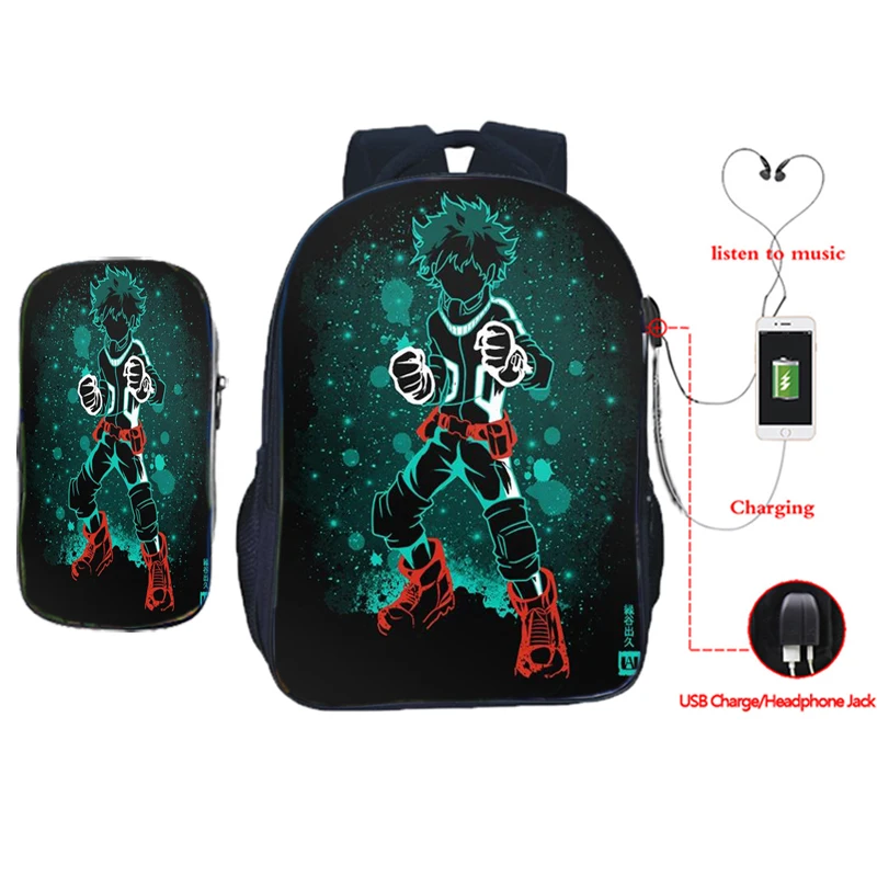 Классный рюкзак My Hero Академия с USB школьный Deku для студентов мальчиков и девочек