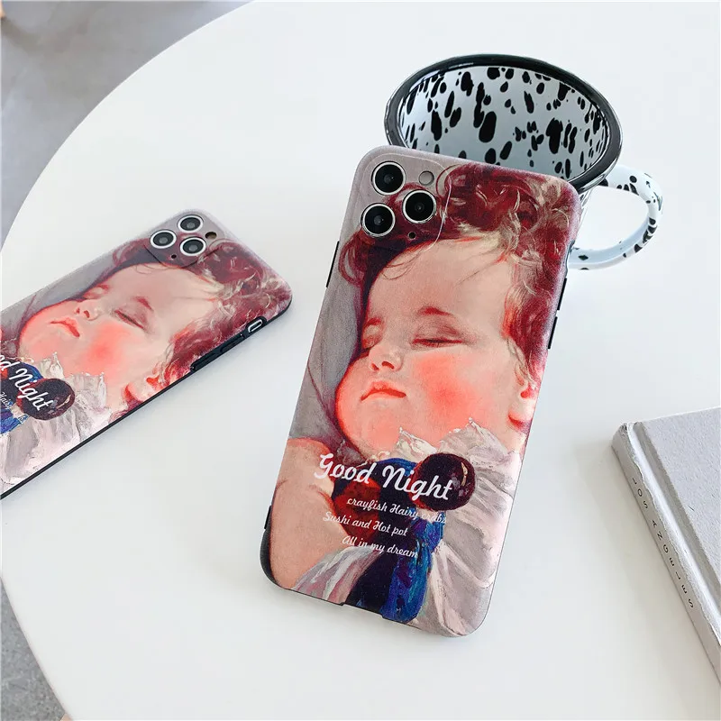

Oil painting Baby Pattern Case For iPhone 12 Mini 11 Pro Max XR XS X Cases Ultra Thin Phone Case For iPhone 7 8 Plus SE Cover