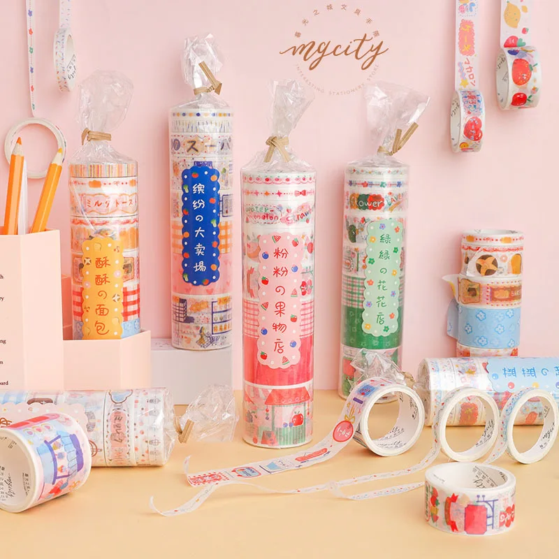 

8PCS/SET Kawaii Cute Flower Fruit Washi Tape Set Stickers Scrapbooking Masking Tape School Office Supplies sl2540