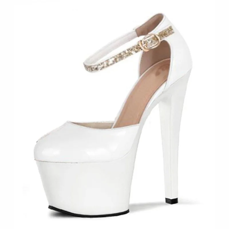 Shoes Woman Pumps Buckle Strap Wedding Party Shoes Patent Leather 17CM Thin High Heels waterproof Office & Career womens shoes