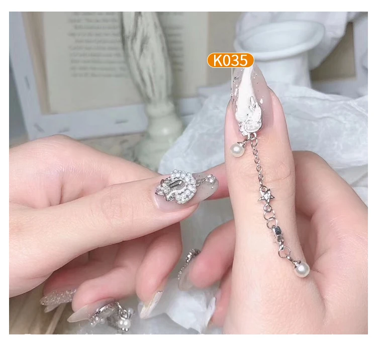 Серебряный 5 шт. Птица/Сердце/Любовь Купидон дизайн ногтей циркон Длинная цепочка Кулон Ювелирные изделия ногтей циркон алмаз ногтей циркон украшения