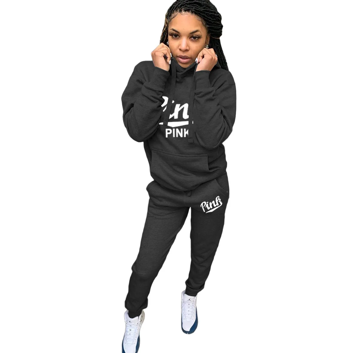 

PINK Letter Print Trendy Women Tracksuit 2 Piece Set Winter Clothes Long Sleeve Top and Sweatpants Outfits Aesthetic Letter Swea