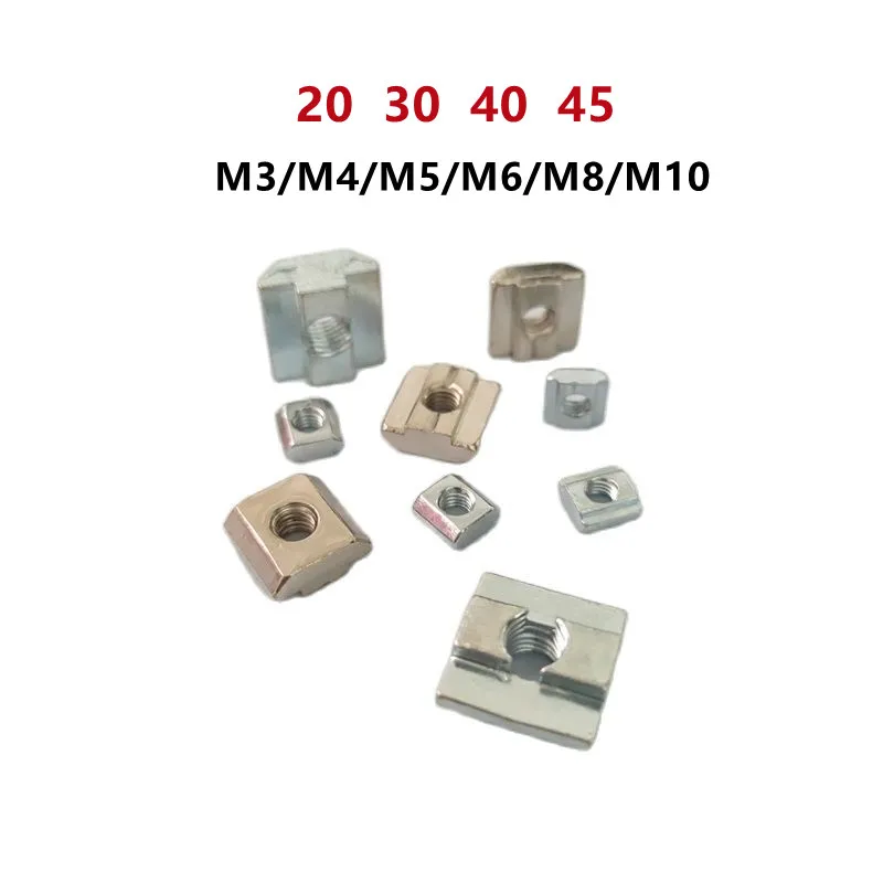 

20Pcs/lot M3 M4 M5 M6 M8 M10 T Block Square nuts T-Track Sliding Hammer Nut for Fastener Aluminum Profile 2020 3030 4040 4545
