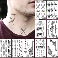 9pc waterproof temporary tattoo sticker nail cross thorns chain black english word flash tatoo man neck body art fake tato woman