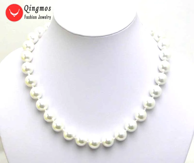 

Qingmos White Sea Shell Pearl Necklace for Women with 12MM High Luster Round White Shell Pearl 17" Chokers Necklace Jewelry