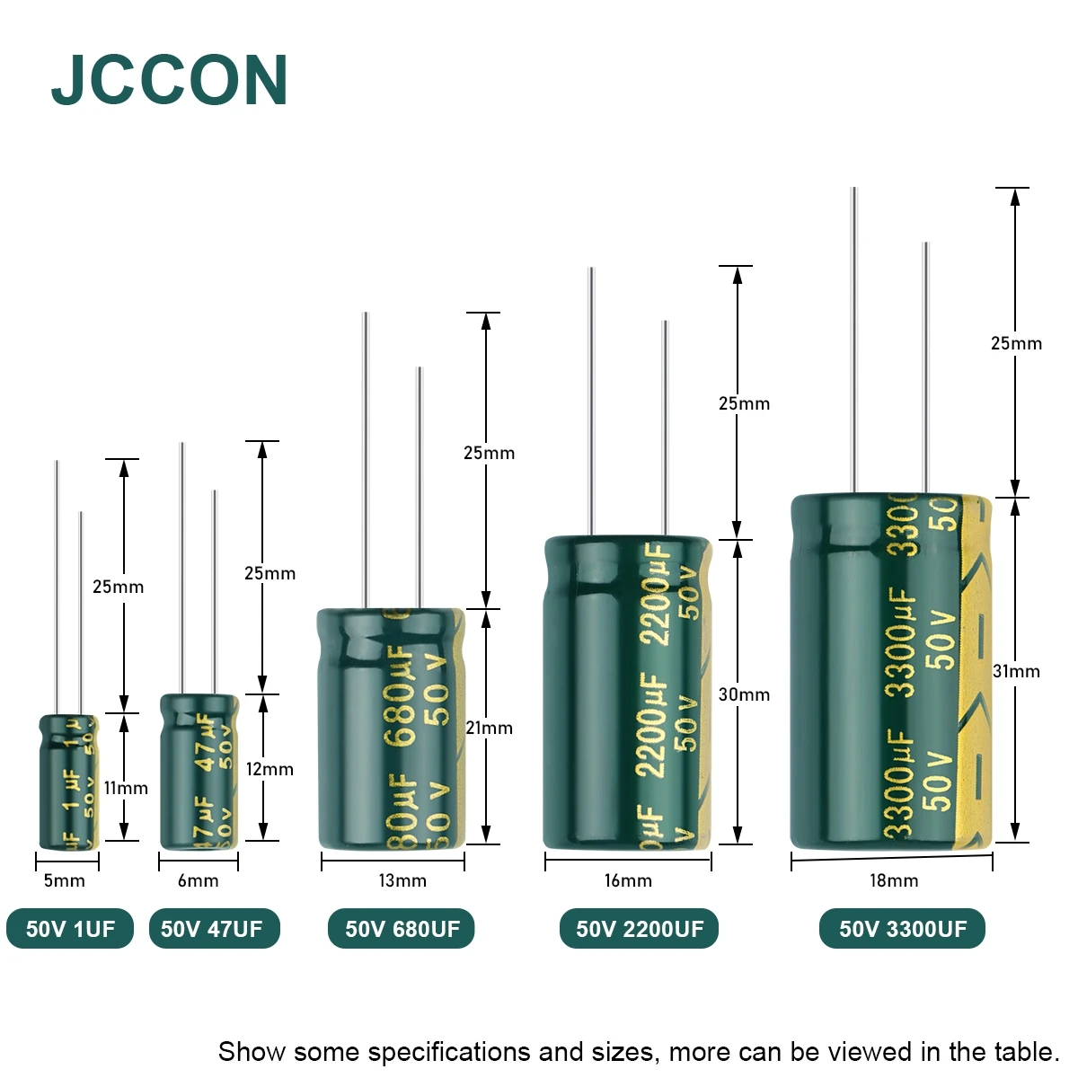 15-100Pcs JCCON Aluminum Electrolytic Capacitor High Frequency Low ESR 50V 1UF 4.7UF 10UF 22UF 47UF 100UF 220UF 330UF 470UF 680U