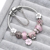 new european and american fashion bracelet pure handicraft bubble beads pandora style cherry blossom retro crystal diy bracelet