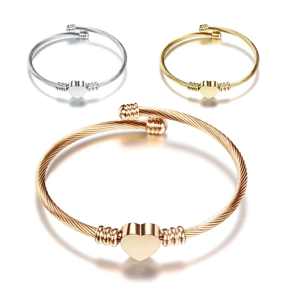 

Fashionable Women's Braided Cable Cord Heart Shaped Bracelet Rose Gold Jewelry