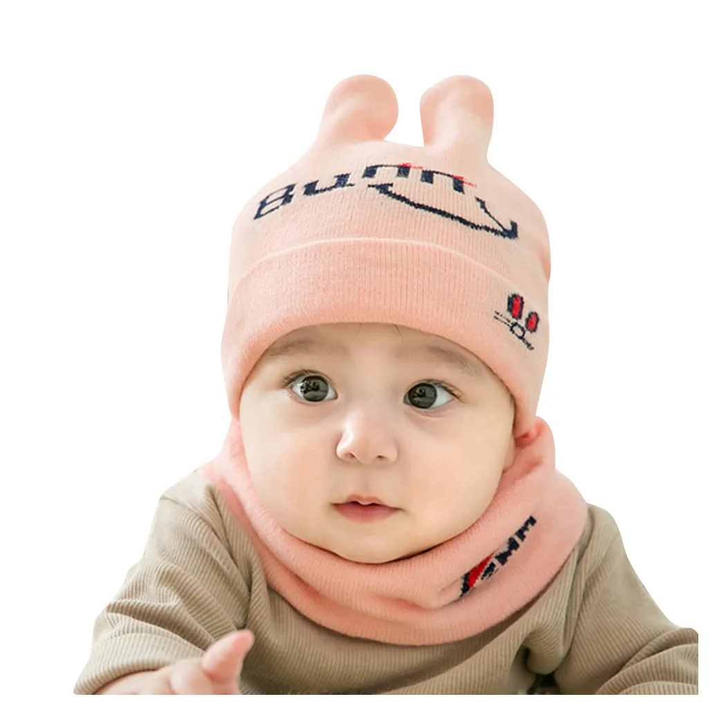 Cute Eyelash Caps For Newborn Kids Baby Boy Girl Pom Hat Winter Warm Knit Bobble Beanie Cap Scarf Set Drop Shipping - Цвет: Pink