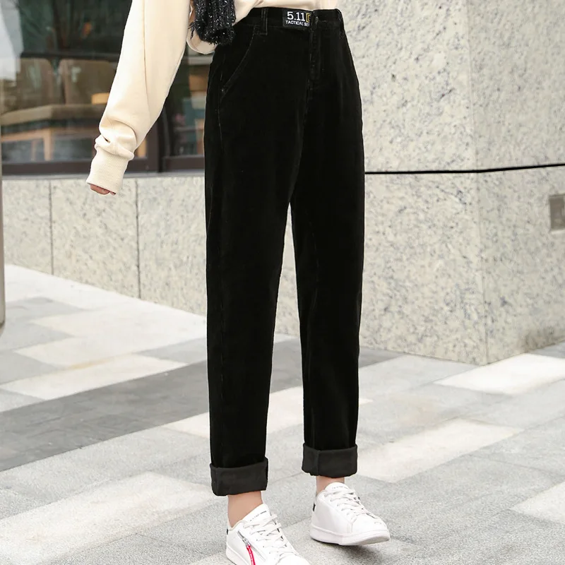 Бесплатная доставка новинка 2019 женские вельветовые брюки с высокой талией на