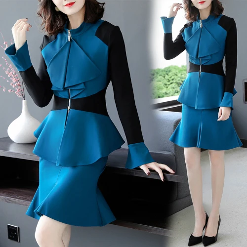 

Goddess Women 2 Sets Clothing With Skirts Flare Sleeve Top& Skirt Set Luxury 2 Piece Set Women Ensemble Femme Deux Pieces