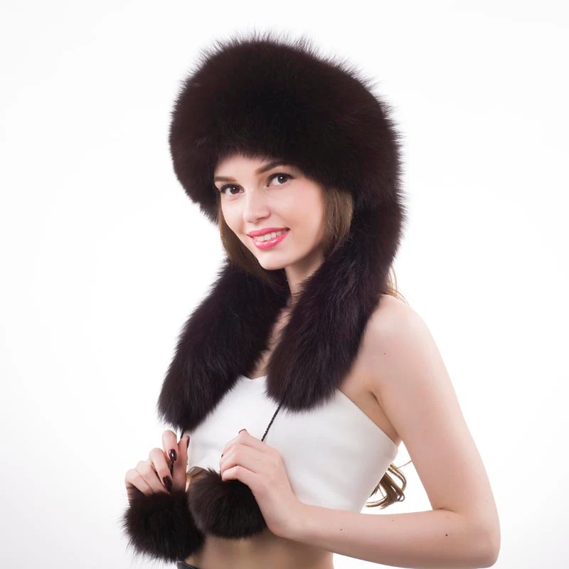 

Natural Fox Fur Hats for Women Real Fur Beanies Cap Knitted Hats Russian Winter Thick Warm Fashion Caps red Fox Fur Hats lady