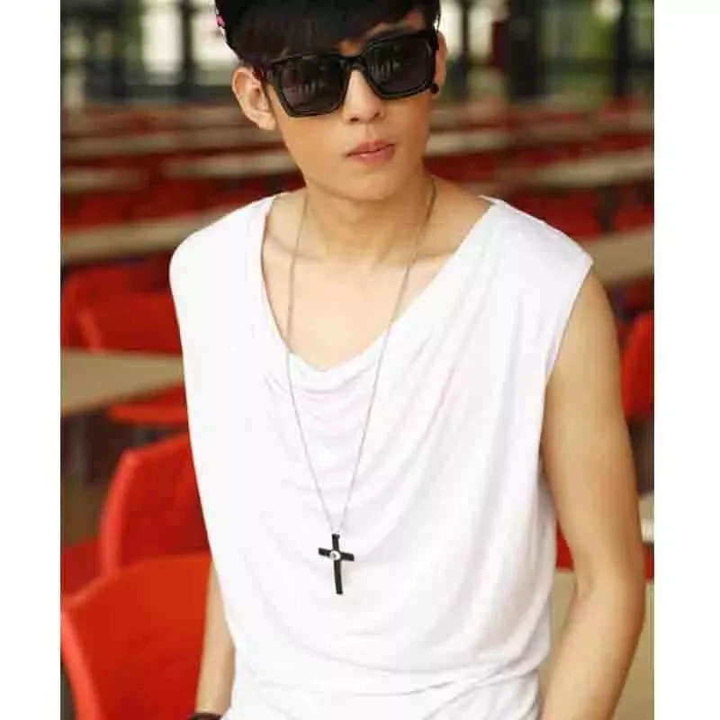 

Summer 2020 Korean new fashion men's wear fashionable personality vertical collar super handsome bottomless T-shirt