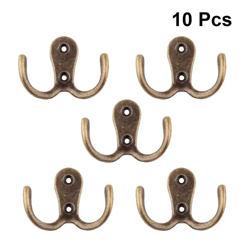 

10pcs Two Hole Hangers Zinc Alloy 2-Pronged Coat Hooks Wall-Mounted 2 Hole Towel Hanger For Coats Hats Clothing (Black/Bronze)
