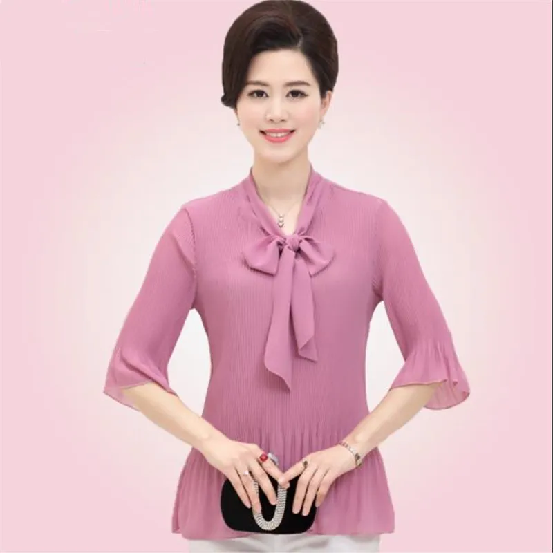 

Женская однотонная шифоновая блузка с V-образным вырезом и рукавами-фонариками