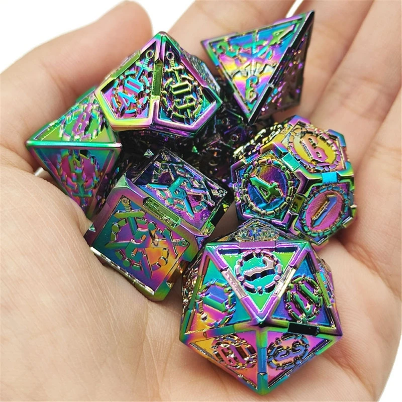 

Новый дизайн, набор металлических игральных костей для настольных игр, набор из 7 шт. D4 D6 D8 D10 D % D12 D20