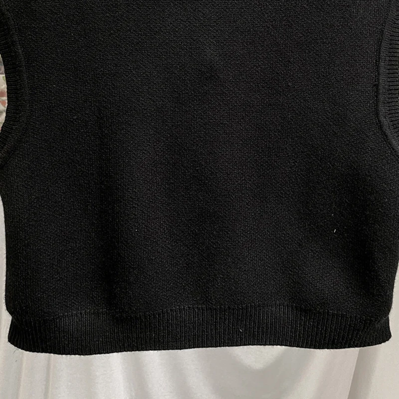 

[DEAT] Women Black Patchwork Single Breasted Office Lady Vest New V-collar Sleeveless Loose Fit Fashion autumn 2021 7E1018