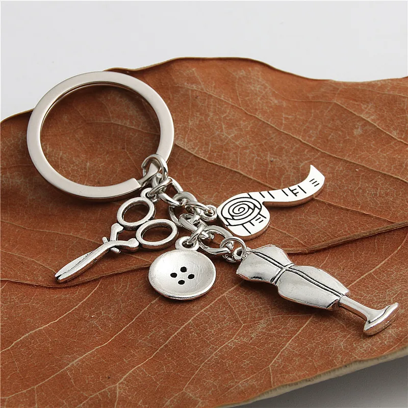 

1Pc Sewing Machine Scissors Tape Measure Keychain Making Clothing Designer Keyring Gift Jewlry Accessories E2218