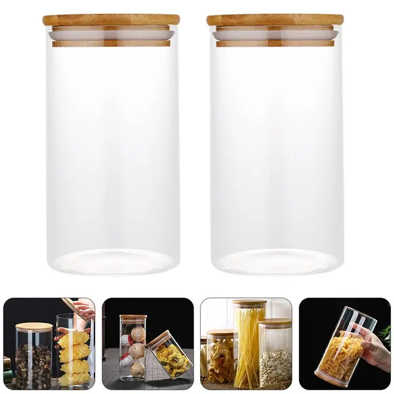 

2 шт., стеклянные герметичные банки с бамбуковой крышкой