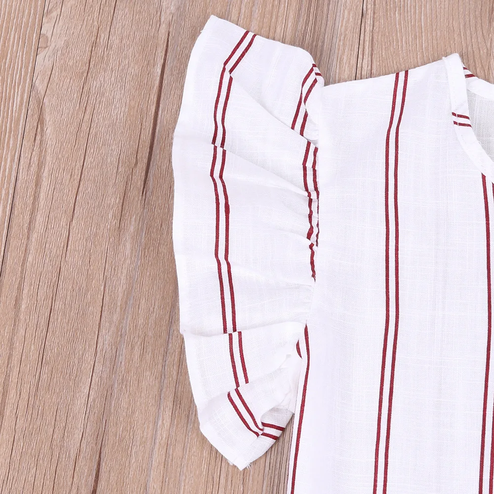 

2021 Summer New Children's Suit Summer Girl Clothes Suit Set Striped Printed Tops+Rompers 2Pcs Kids Children Clothing Outfits