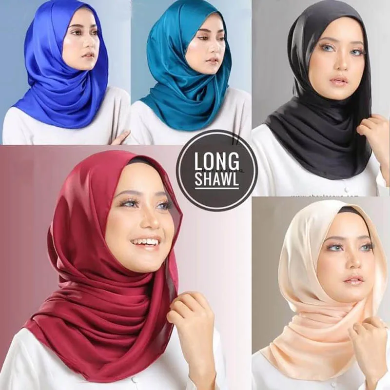 Women Plain Silk Satin Hijab Scarf Navy Muslim woman veil Solid Color Long Shawls Women Dress Hijab Pashmina Satin Scarf Bandana