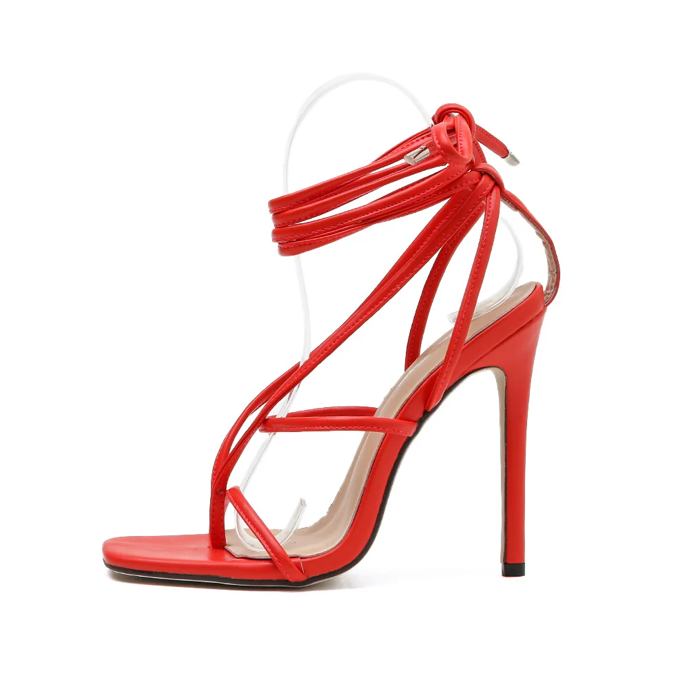 

Straight sexy ankle strap square head stiletto