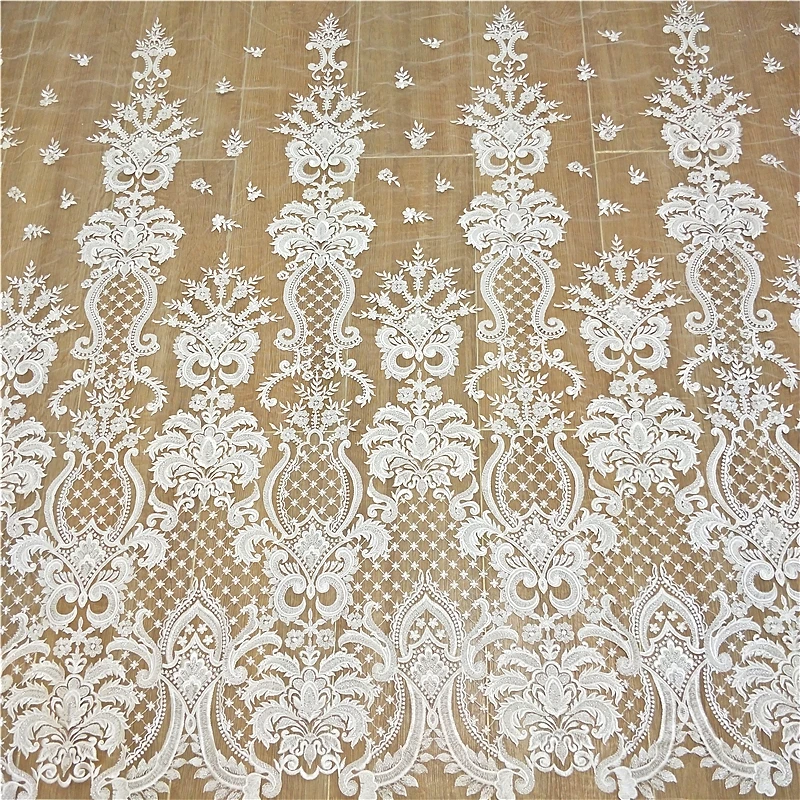 

European and American fashion beaded sequin mesh embroidery high-end export fabric wedding dress fabric veil material white lace