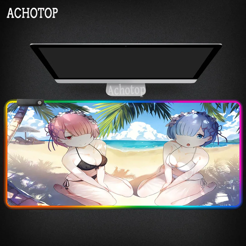 

RE ZERO, стартовый прочный резиновый коврик для мыши, коврик для мыши RGB 900x400, большой коврик для мыши, игровые клавиатуры с ковриком с подсветко...