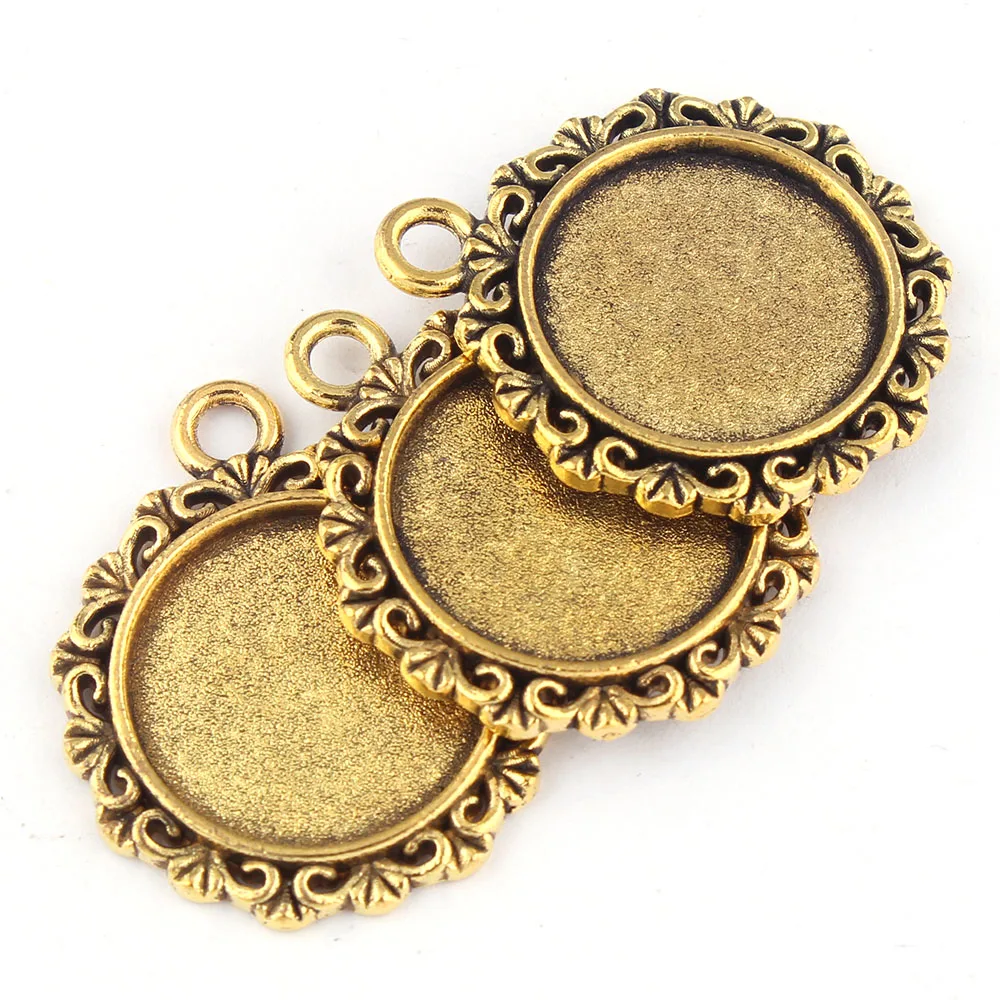 10 шт. 18 мм античный золотой и серебряный браслет Камея Кабошон один обруч круглый