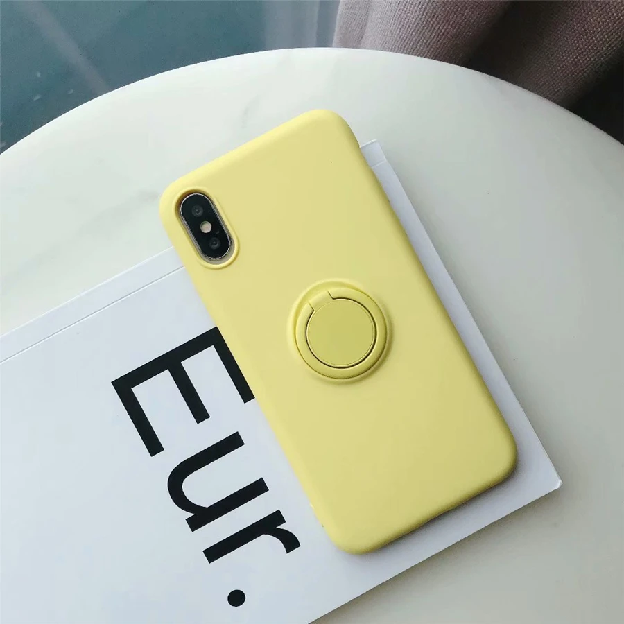 Магнитный держатель кольца для телефона для iPhone XS MAX XR X 8 7 6 6S Plus тонкие Чехлы вращение на 360 градусов Автомобильный держатель Крышка - Цвет: Лимонно-желтый