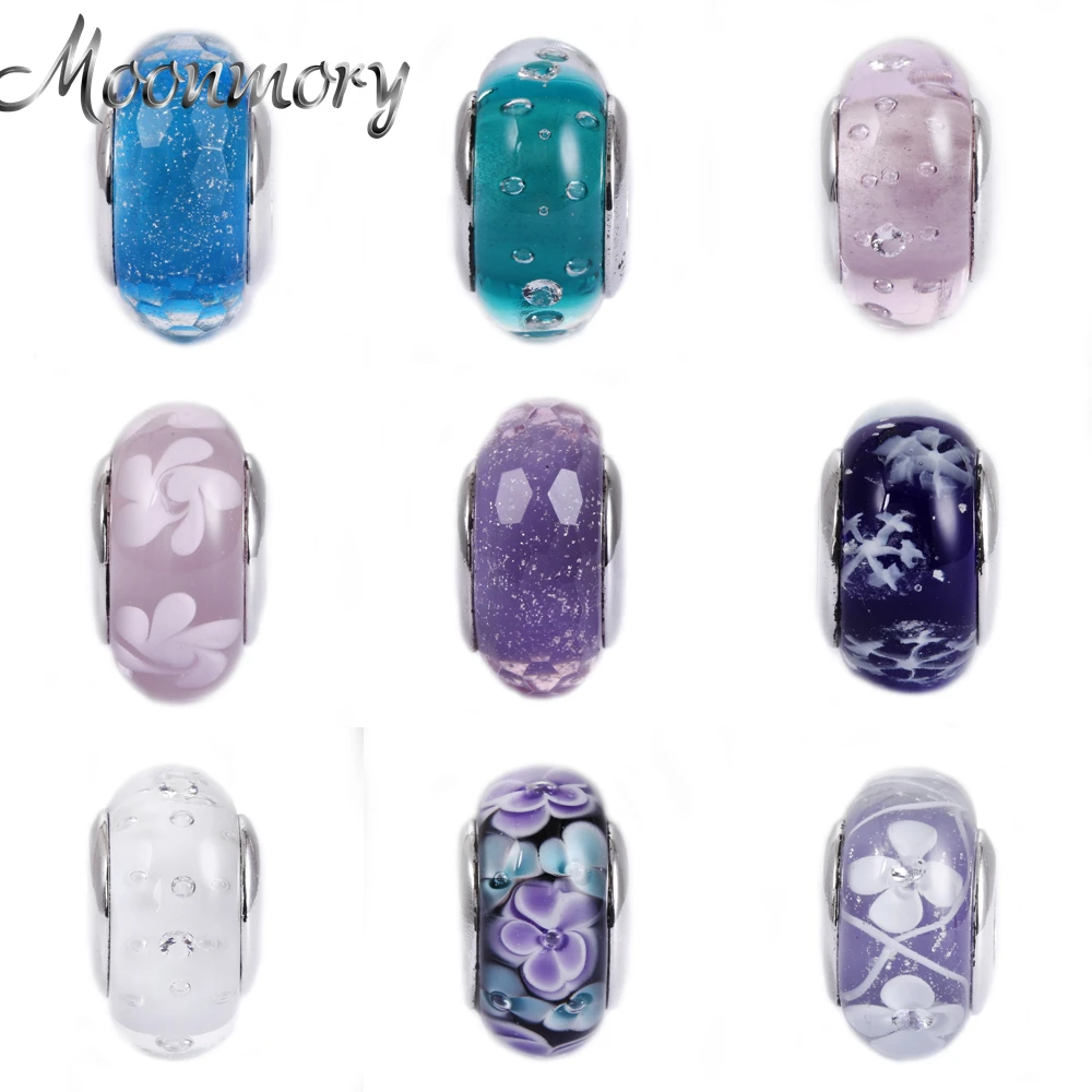 Moonmory 9 Цвета чистого серебра 925 пробы серебро Стекло в виде бус подходящие