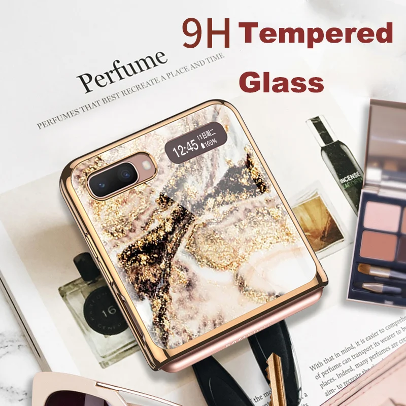 plating marble tempered glass phone case for samsung galaxy z flip 5g case full protection shockproof cover foldable funda free global shipping