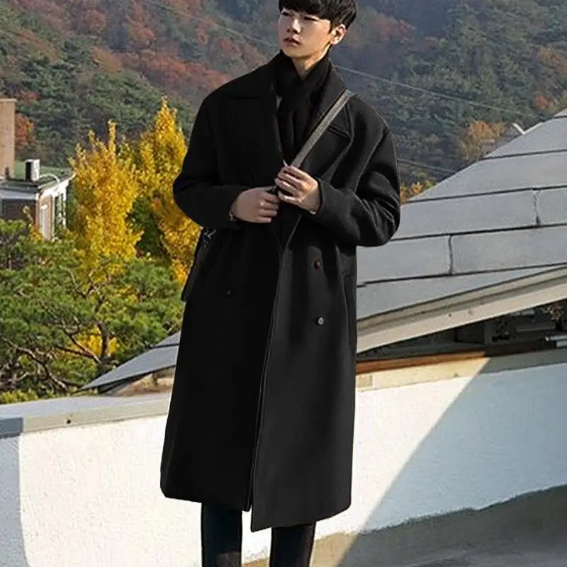 Мужское зимнее пальто M-3XL облегающее Полушерстяное с подкладкой плотное длинное