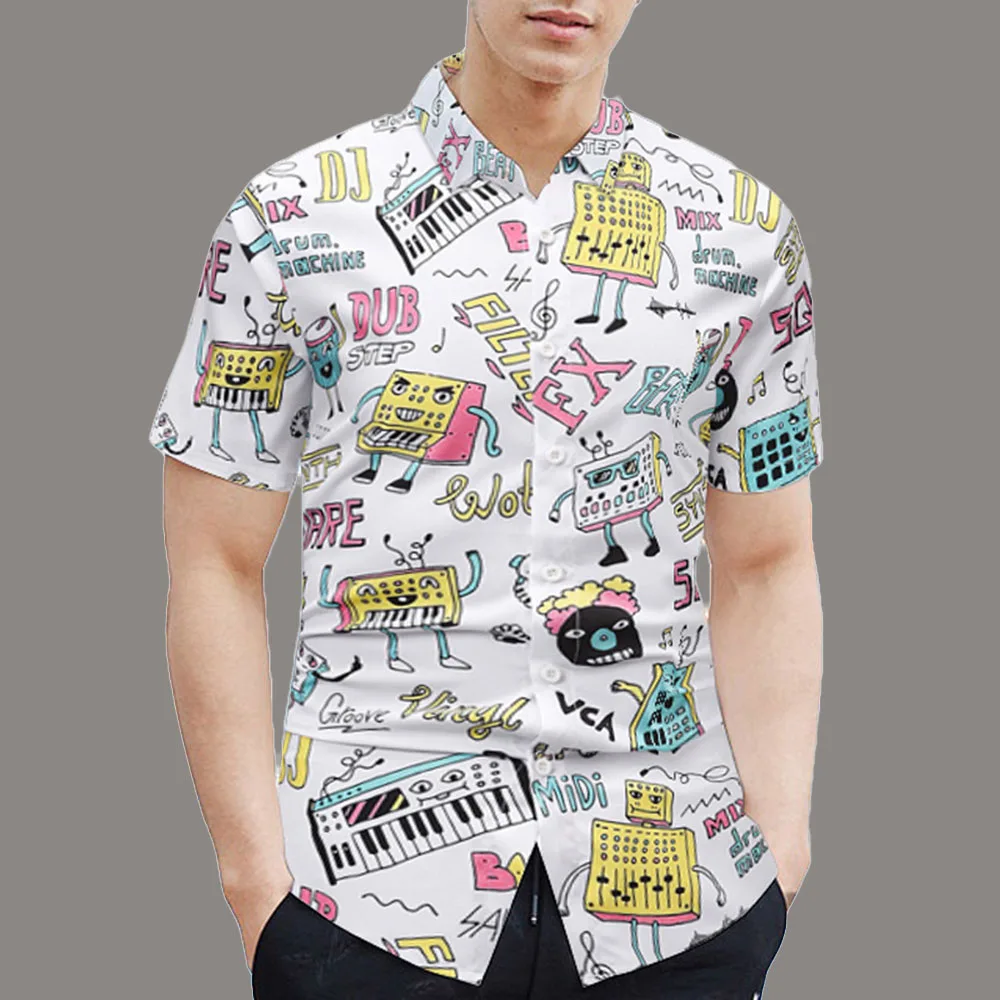 

Fashion Western Style Shirt Summer 2021 Loose Casual Simple Plus Size Cartoons Printing Single-breasted Lapel Summer