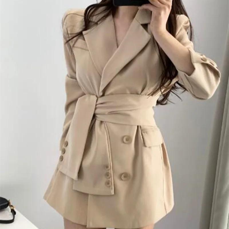 2 цвета осень 2019 корейский стиль хаки/черный блейзер женский двубортный пиджак на