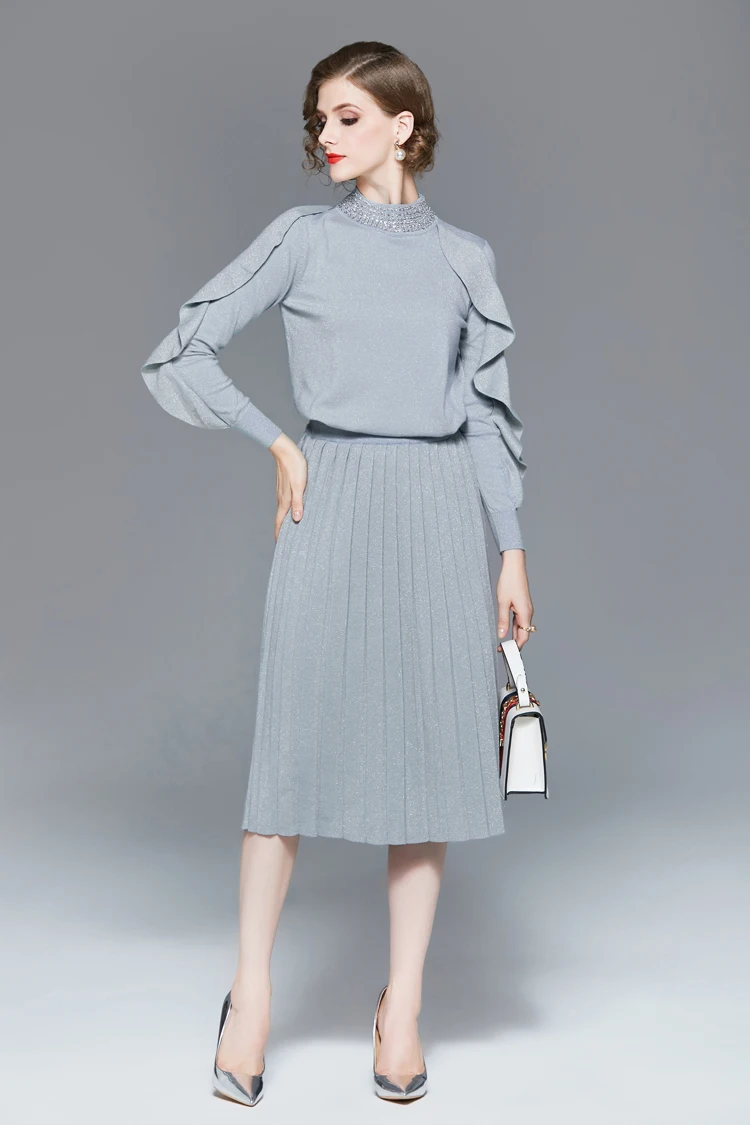 Модные женские Подиумные комплекты-двойки со стоячим воротником украшенные