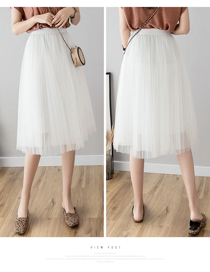 

Tulle Skirts Womens Midi Pleated Skirt Black Pink Tulle Skirt Women 2020 Spring Summer Korean Elastic High Waist Mesh Tutu Skirt