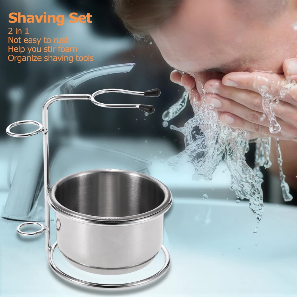 

2 in 1 Men's Shaving Holder Soap Bowl Shaving Cup Mug Stainless Steel Dry or Wet Razor Organizer Shaving Brush Holder Stand Tool